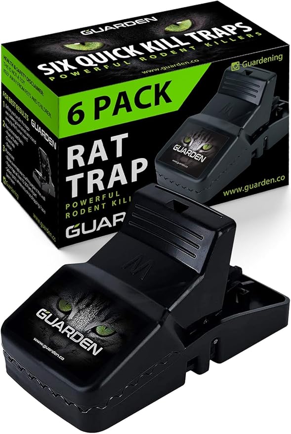 Rat Trap Six Pack - Indoor and Outdoor Traps for Mice Voles Rats Chipmunks - Easy to Set Powerful Snap Quick Kill - by Guarden