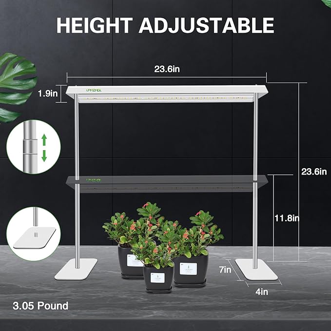 LED Grow Lights for Seed Starting with Stand 2ft 60W Full Spectrum Seedling Lights Grow Lights for Indoor Plants 4/8/12H Timer and 10 Dimming Levels Height Adjustable and Energy Efficient