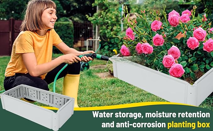 Raised Garden Bed Outdoor Planter Box Large Rectangular Planter for Outdoor Patio/Porch Durable All-Weather Use with Water Storage Long-Lasting