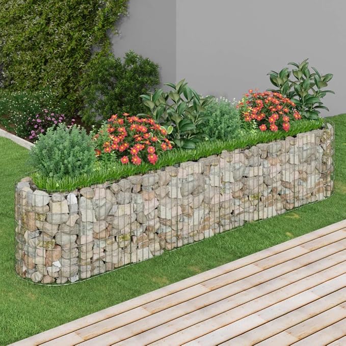 Galvanized Iron Gabion Raised Bed Outdoor Patio Gabion Planter Galvanized Steel Backyard Yard Metal Gabion Basket Box 102.4x19.7x19.7-228