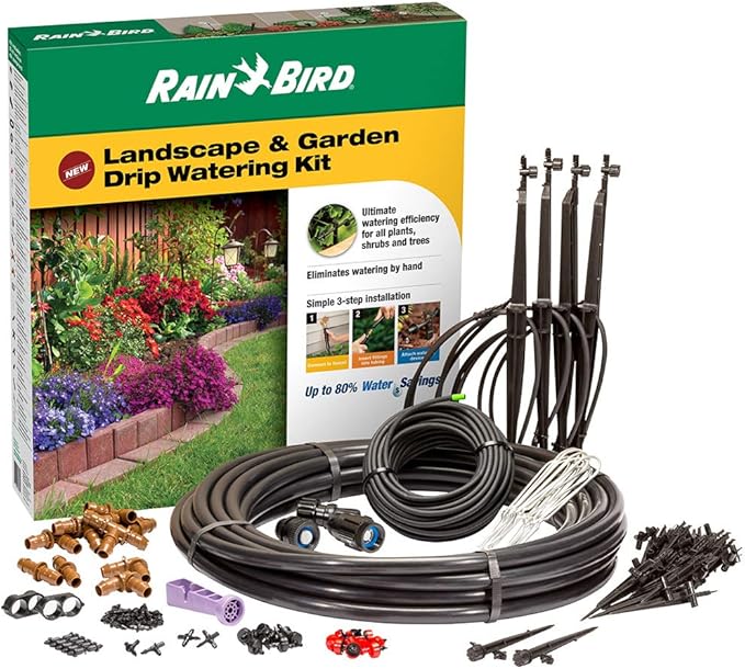 Rain Bird LNDDRIPKIT Drip Irrigation Landscape/Garden Watering Kit with Drippers Micro-Bubblers Micro-Sprays