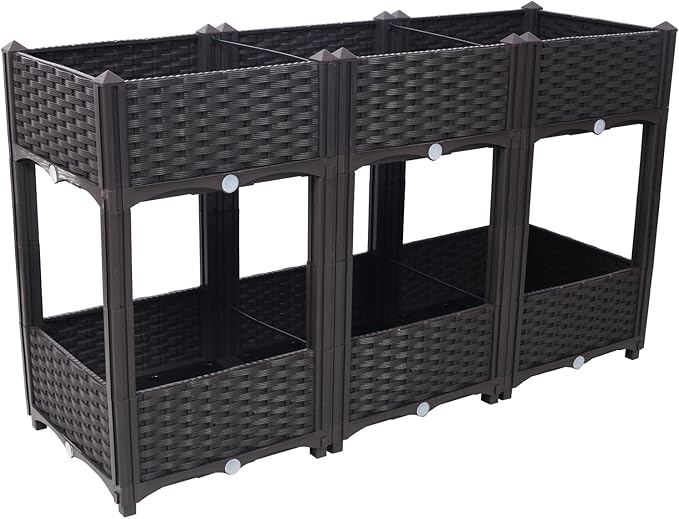 Planter Raised Beds - Elevated Garden Box with Drainage Plug for Vegetable/Flower/Herb Outdoor Standing Planter Beds Gardening Kit Brown 47.2x15.7x27.7
