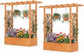 Raised Garden Bed with Trellis Wood Planter Box w/Trellis Hanging Roof Drainage Holes Freestanding Planter Raised Bed for Outdoor Climbing Plants Flowers Patio Yard Balcony (2 Orange)