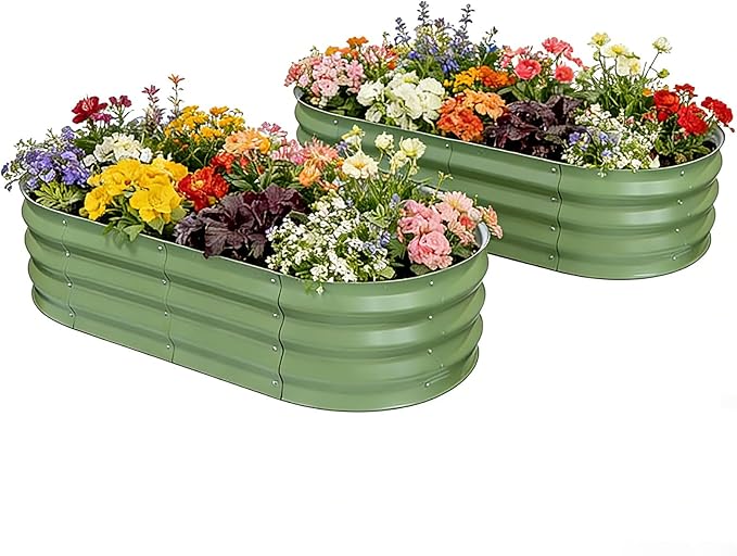 Galvanized Raised Garden Bed 4x2x1 FT Thickening Planter Boxes Outdoor Raised Beds for Gardening Easy Assembly Large Garden Bed for Vegetables Fruits Flowers (2-Pack)