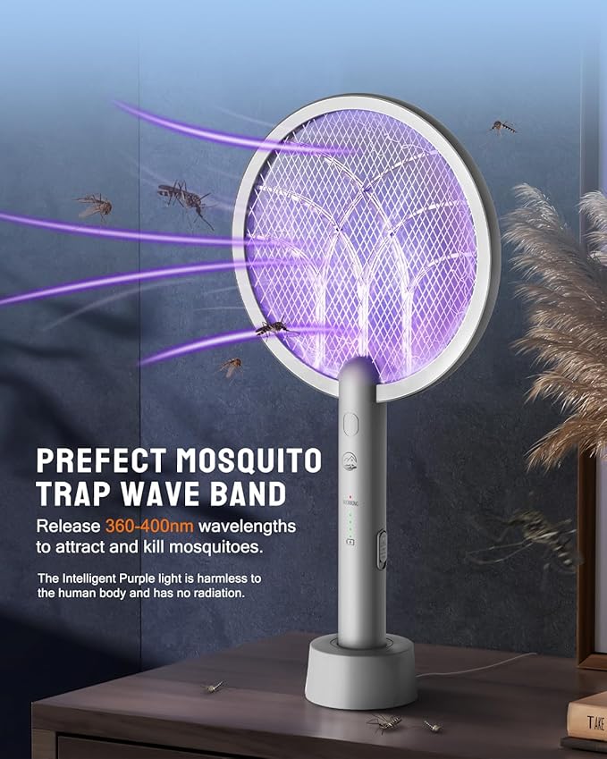 Electric Fly Swatter Racket 4000V Bug Zapper with 1800mah Rechargeable Battery &amp Dual Modes 2 in 1 Purple Mosquito Light Killer with 3-Layer Safety Mesh for Indoor Home Patio Camp(1 Pack)