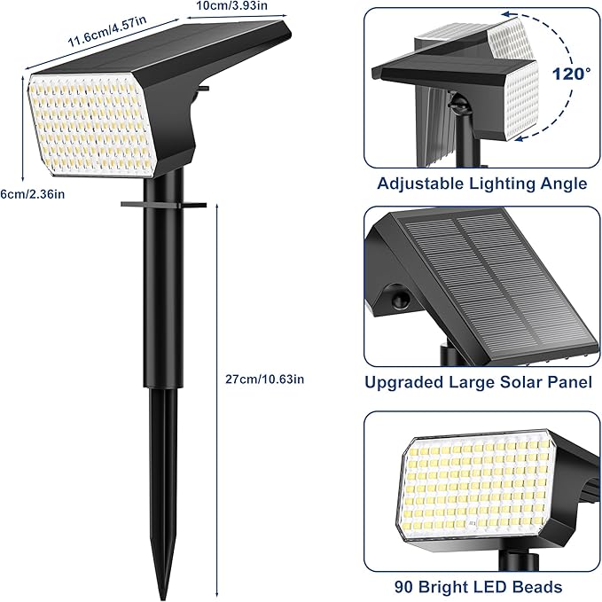 LANSOW Solar Spot Lights Outdoor 90LED 12 Pack Cool White&amp Solar Lights Outdoor Waterproof 8 Pack Daywhite