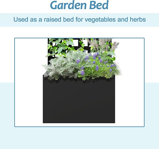 Metal Planter Box with Trellis Raised Garden Bed with Privacy Screen Outdoor Standing Flower Beds with Drainage Hole for Climbing Plants Vine 23 L x 12 W x 63 H Black