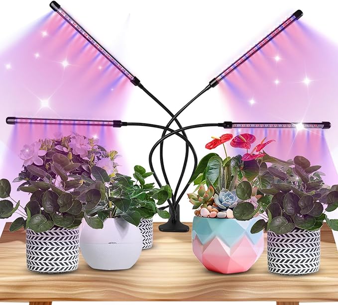 Grow Lights for Indoor Plants - Red &amp Blue Spectrum LED Plant Light with Auto 3/9/12H Timer 10 Dimmable Levels &amp Sturdy Gooseneck - Ideal for Herbs Succulents Houseplants in Home/Office (1