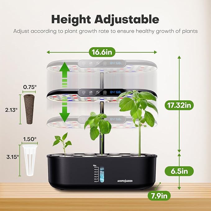 Ahopegarden Hydroponics Growing System kit: Indoor Herb Garden - 12 Pods Plant Germination Kit with LCD Display and LED Grow Light Smart Temp &amp Humidity Detection Planter Grower for Fresh Vegeta