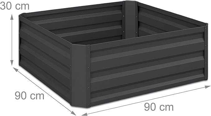 Relaxdays Raised Planter in Galvanised Iron Flower Bed for Garden Plants and Flowers Herbs Vegetables HLP: 30 x 90 x 90 cm