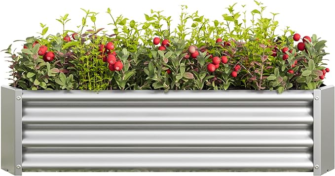 Raised Garden Bed kit 4 * 2 * 1ft Outdoor Raised Beds for Gardening Galvanized Raised Planter Box Suitable for Home Garden Patio Planting Vegetables Flowers and Herb Fruits (Silver)