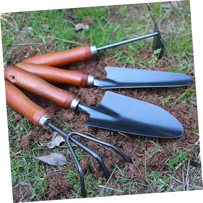 NUOBESTY Garden Tool Set 4pcs Mini Handheld Trowel Spade Hand Rake with Extended Narrow Shovel for Precise Weeding Transplanting and Digging in Flower Pots and Vegetable Gardens