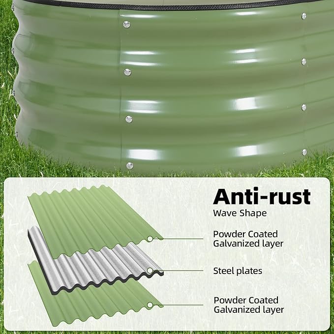 G GOOD GAIN Galvanized Metal Raised Garden Bed Kit - 4x2x1FT Outdoor Planter Box with Safety Edging and Gloves for Vegetables Fruits Flowers(OliveGreen 2PC)