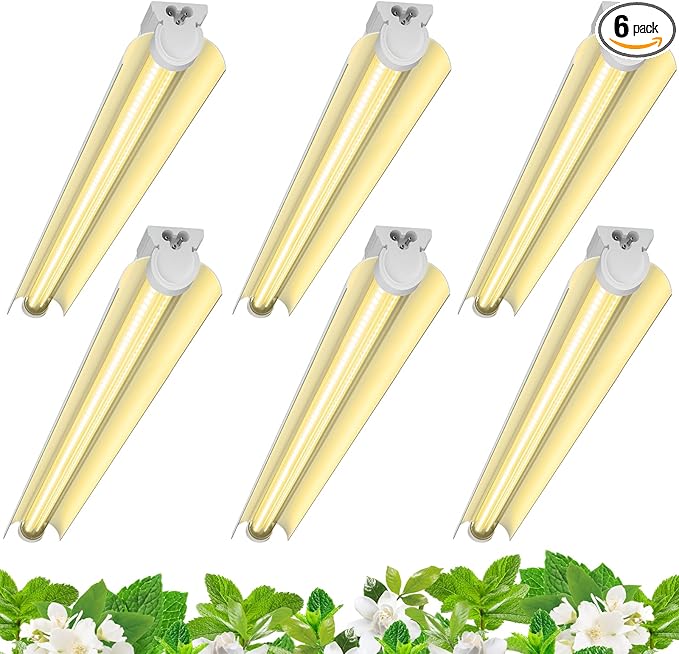 Barrina 3FT T8 Grow Light 180W(6 x 30W) 1000W Equivalent Full Spectrum Plant Light Growing Lamp Fixture LED Grow Light Strips for Indoor Plant Greenhouse Linkable Design Yellow 6-Pack