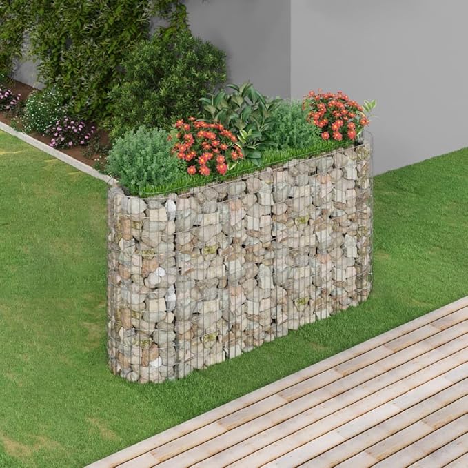 Gabion Raised Bed Galvanized Iron Gabion Cages Basket Garden Outdoor Flower Box Planter Plant Above Ground Garden Boxes 74.8x19.7x39.4-178