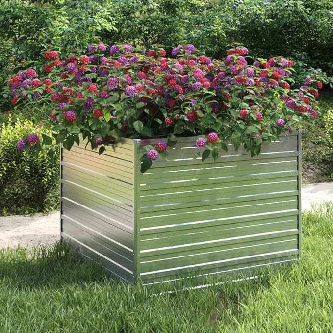 Garden Raised Bed 39.4x39.4x30.3 Galvanized Steel Silver Silver 19.01 lbs