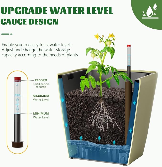 Tomato Planter Box with Trellis Self Watering Rolling Raised Garden Bed with Water Level Monitor for Climbing Vegetables Plants Cage Garden Planters Plant Pots for Plants Flowers Decor