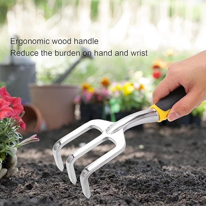 Garden Tool Set 3 Piece Aluminum Alloy Steel with Soft Rubber Handles for Digging and Planting