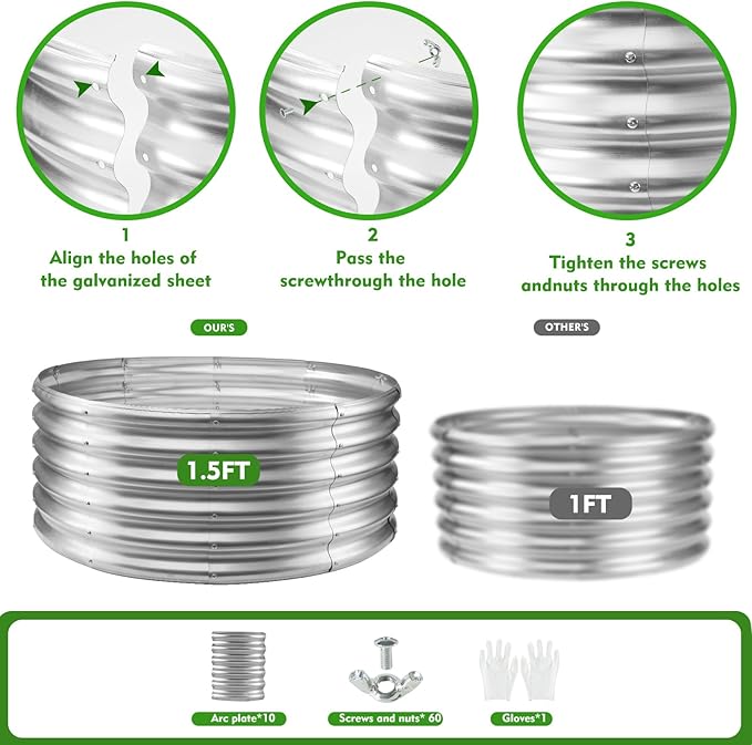 17 Tall Round Outdoor Garden Raised Garden Bed Kits-0.8MM Thick Metal Raised Planter Bed/Ground Planter Box for Variety of FlowersHerbsVegetablesTrees (Silver 40 Dia X 16.5 inches)