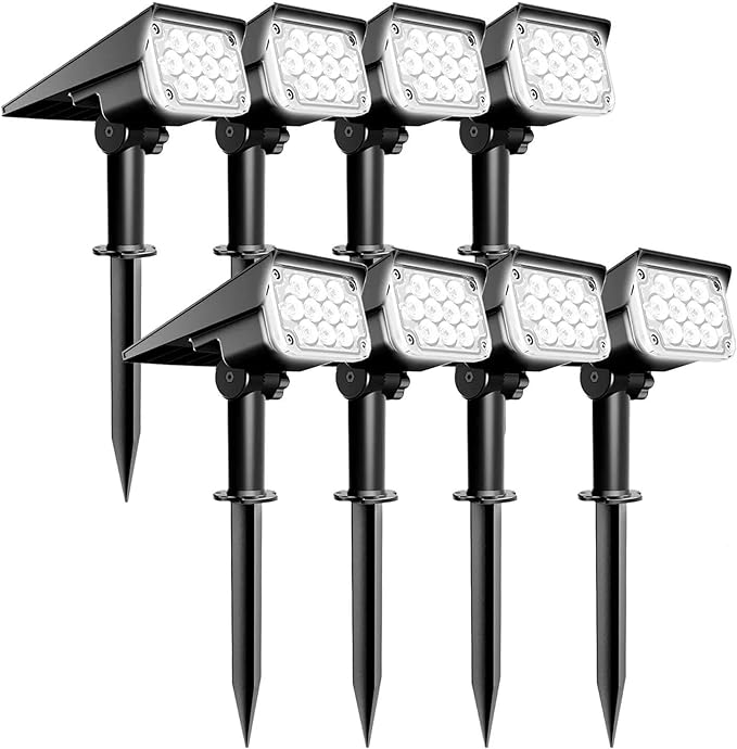T-SUNUS Solar Spot Lights Outdoor 8 Pack 20 LED Landscape Spotlights 6000K Cool White IP65 Waterproof Garden Lights 2-in-1 Solar Wall Light for Flag Yard Patio Driveway Porch Walkway