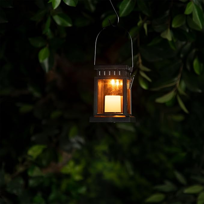 Alpine Corporation 19 Tall Outdoor Solar Powered Hanging or Stake Lanterns Black (Set of 6)