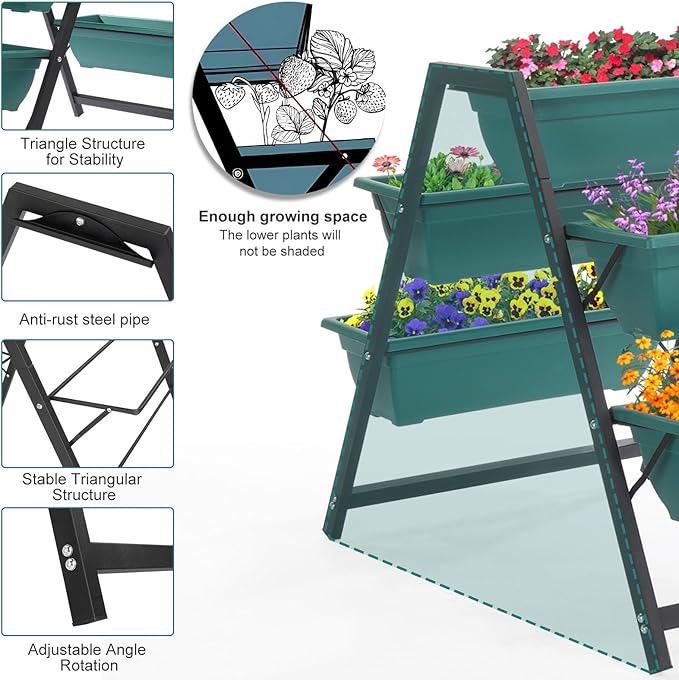 Raised Garden Bed with 5 Tier Planter Boxes Sturdy Metal Frame &amp Drainage Holes Compact Design for Patio Balcony Yard - Easy Assembly Space-Saving Vertical Solution for Small Outdoor Spaces