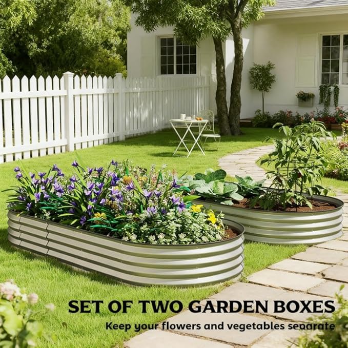 Raised Garden Bed SetRaised Beds for Gardening with Metal Plant Stakesfor Gand Patio