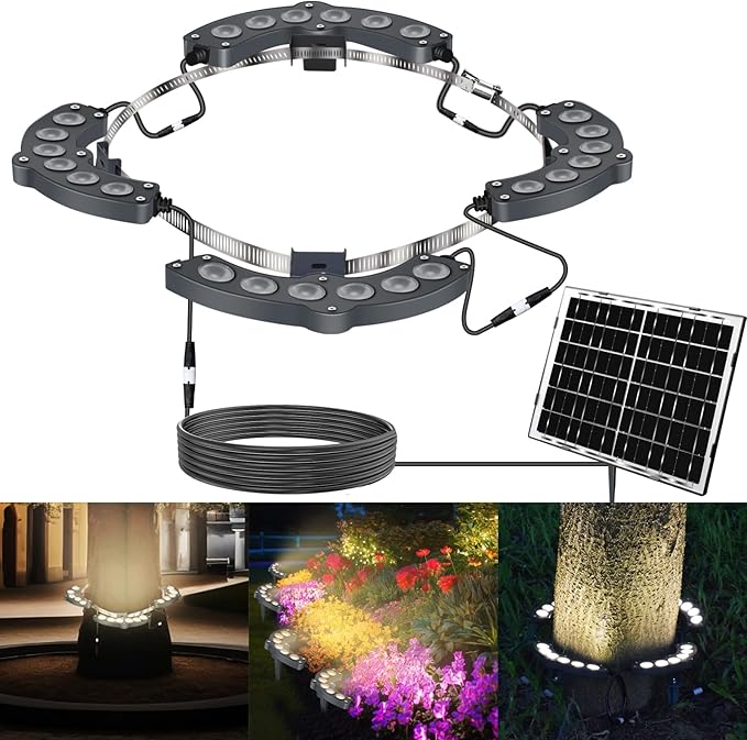 Solar Palm Tree Lights Outdoor Warm Light 3000K - Solar Spotlights for Plam Trees 12000 mAh Batteries Solar Powered LED Ring Tree Lights up to 12+ Hours for Outside House Garden Landscape Large Trees