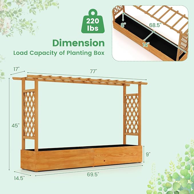 ORALNER Raised Garden Bed with Trellis Wooden Planter Box with Climbing Frame Outdoor Elevated Garden Box for Vegetables Herbs Flowers Fruits (Large)