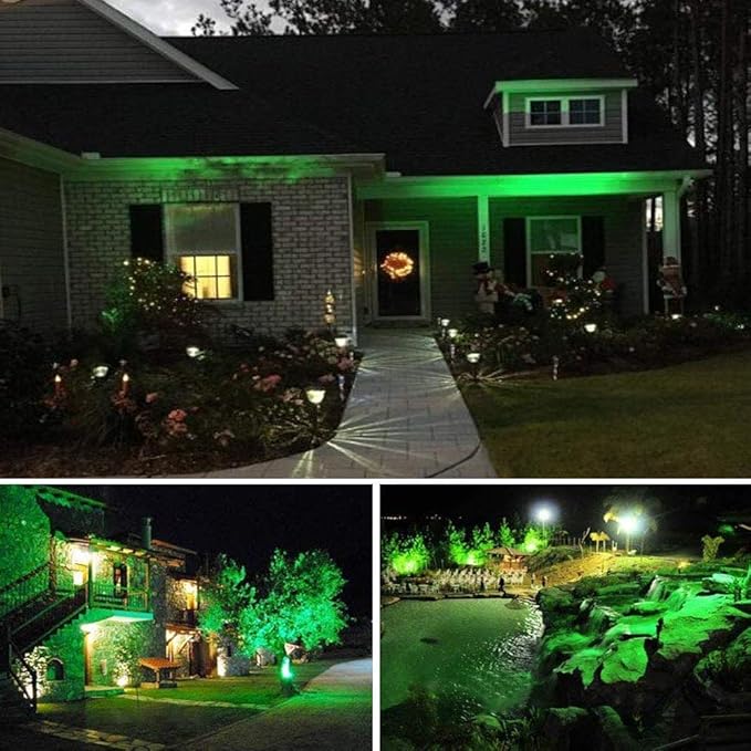 Youngine 12V Low Voltage LED Landscape Lights Waterproof Outdoor Walls Trees Flags Spotlights 5W COB Garden Yard Path Lawn Light with Spike Stand Pack of 2 (Green)NO Plug