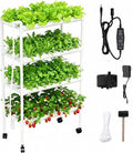 Hydroponics Growing System Kit with Wheels 108 Plant Sites Gardening Aquaponics Tower 4-Tier Food-Grade PVC-U Pipes Water Pump Timer for Leafy Vegetables Indoor Outdoor (34x62x15 in 108 Holes)