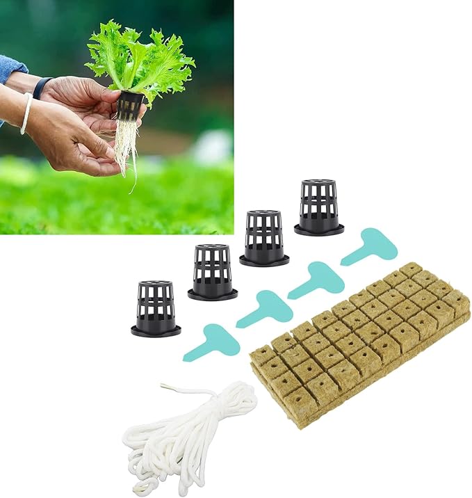 72 Set 1 Inch Rockwool Cubes with 2 Inch Net Pots for Hydroponics Growing System Good Water Absorption Hydroponics Mesh Net Cup Kit for Garden