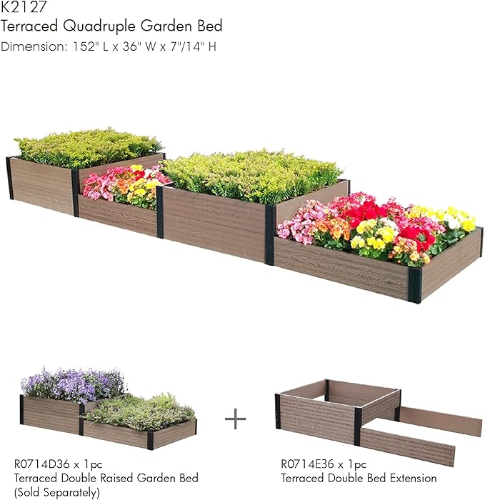 Everbloom Modular 36” Terraced Double Bed Extension (Only Used Raised Garden Bed R073638 R143638 or R0714D36)-Unlimited Possibilities for A Premium Garden Bed