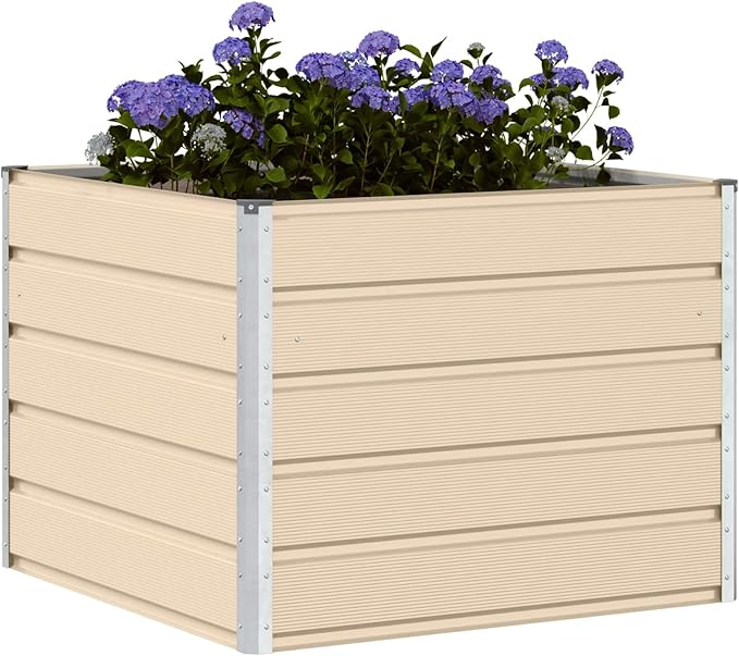 Steel Raised Garden Bed for Gardening Metal Planter Box for Vegetables Fruits Flowers 39.37 x 39.37 x 29.53 in Ivory -447