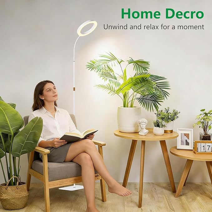 One Head Grow Light for Indoor Plants Full Spectrum - Floor Standing Plant Lamp with Auto Timer 6/12/18H 5-Level Dimmable &amp Adjustable Height 16.5-68in for Large Tall Plants | White