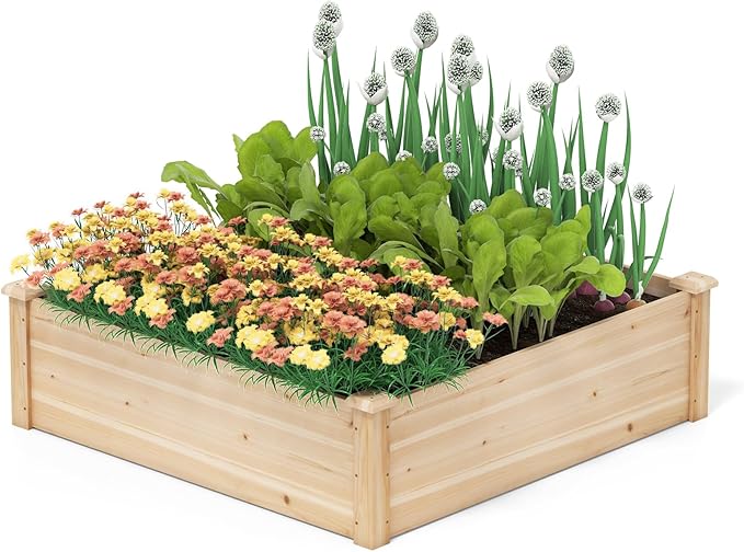 Giantex Raised Garden Bed Wood Planter Box Outdoor Square Garden Bed for Vegetable Flower Herb Succulent 40 Lx40 Wx12 H Easy Assembly