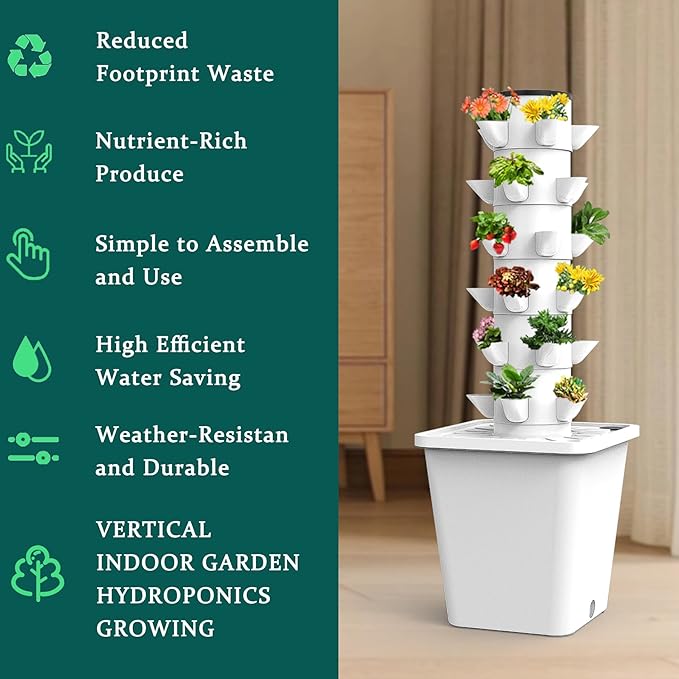 Hydroponics Growing System Indoor Garden Tower Aeroponics Growing System for Fruits and Vegetables Aeroponic Tower with Light Timer for Growing Seeds15holes