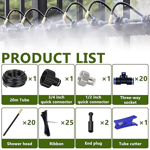 65.6FT/20M Drip Irrigation System 360° Bendable Irrigation System for Garden Garden Watering System with Quick Connector and Adjustable Nozzles Drip Irrigation Kit for Greenhouse Yard Plants