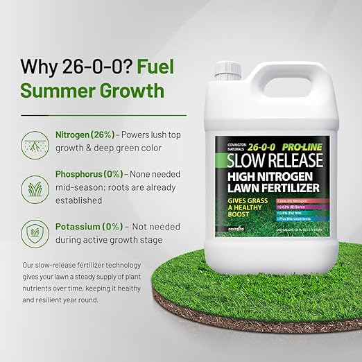 Covington ProLine 26-0-0 NPK Liquid Lawn Slow Release Fertilizer (1 Gal) – High Nitrogen Lawn Food for Summer Growth – Promotes Deep Green Color &amp Resilient Turf – Ideal for Heat-Stressed Lawns