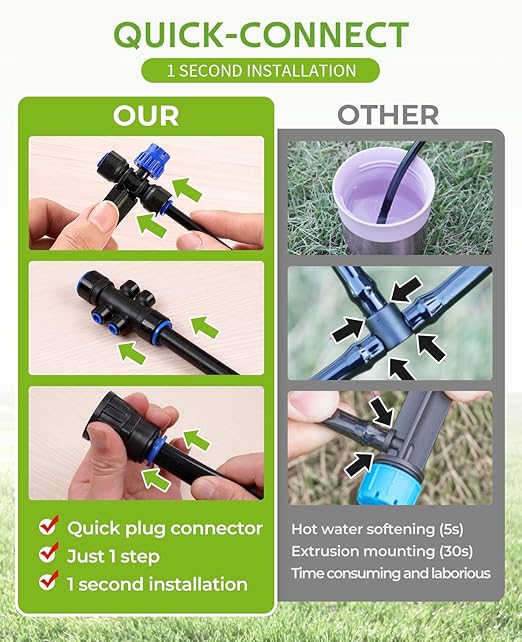 HIRALIY 50FT Automatic Drip Irrigation Kits with Garden Timer Garden Watering System for Patio Lawn Quick Connector Design Irrigation System Kit with Easy Programmable Water Timer