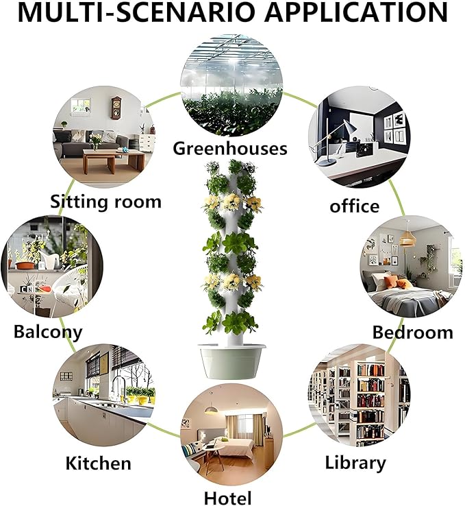 Hydroponics Growing System Vertical Tower with LED Grow Lights and Hydrating Pump Aeroponics Growing Garden Kit for Indoor Herbs Fruits and Vegetables Green-5Layer