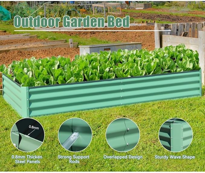Heavy-Duty Galvanized Steel Raised Garden Bed for Outdoor Vegetable Fruit and Flower Planting – Rust-Resistant Metal Planter Box (8x4x1ft (Green))