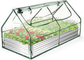 6x3x3ft Galvanized Raised Garden Bed with Cover Extra-Thick Metal Planter Box Kit w/ 2 Roll-Up Large Screen Windows Mini Greenhouse &amp1 Pair of Gloves for Growing Vegetables Fruits Flower Clear