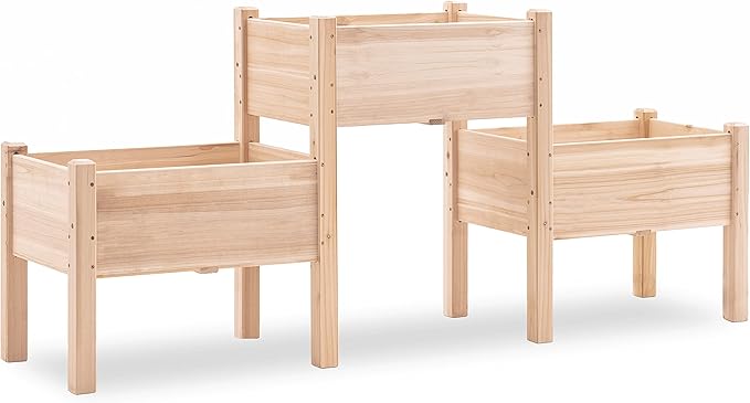 MCombo Raised Garden Bed 3 Tier Outdoor Wood Elevated Planter Box Kit Raised Garden Boxes for Vegetables Herb and Flowers 72 x 17.7 x 31.5 Inches 0908 (Natural)