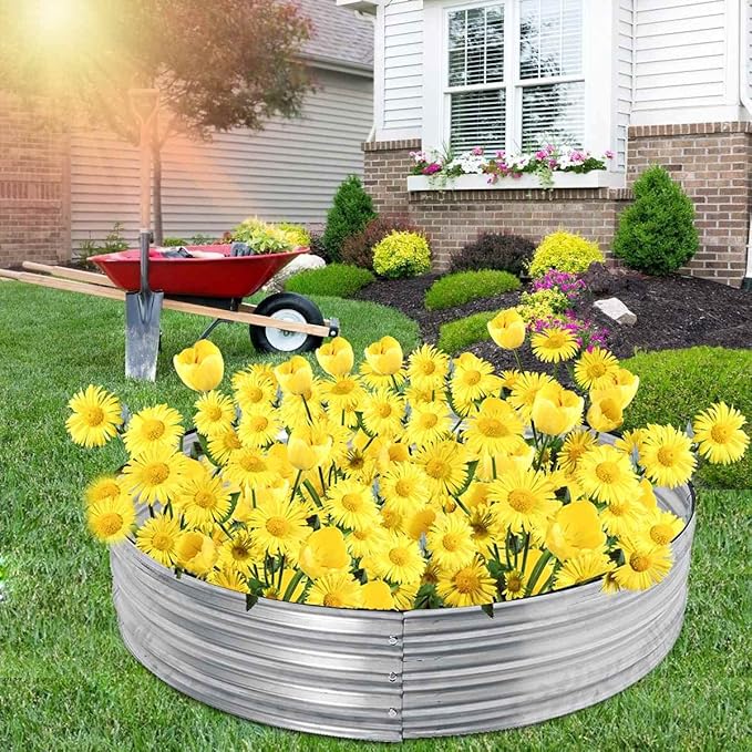 RTHG Galvanized Raised Garden Bed Kit 2-Pack 4×4x1ft Round Steel Raised Garden Planters for Outdoor Vegetable Flower Herb