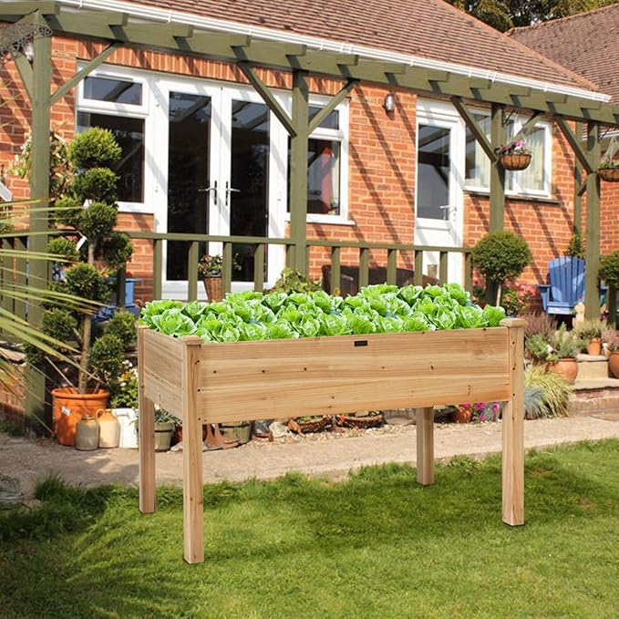 Giantex Raised Garden Bed Wood Planter Box with Legs Drain Holes Elevated Garden Bed for Vegetables Standing Garden Container Planter Raised Beds for Backyard Patio 49 Lx23 Wx30 H