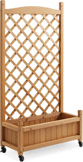 Casafield 48 Raised Garden Bed with Trellis - Wooden Diamond Lattice for Climbing Plants and Planter Box with Drainage Holes and Wheels