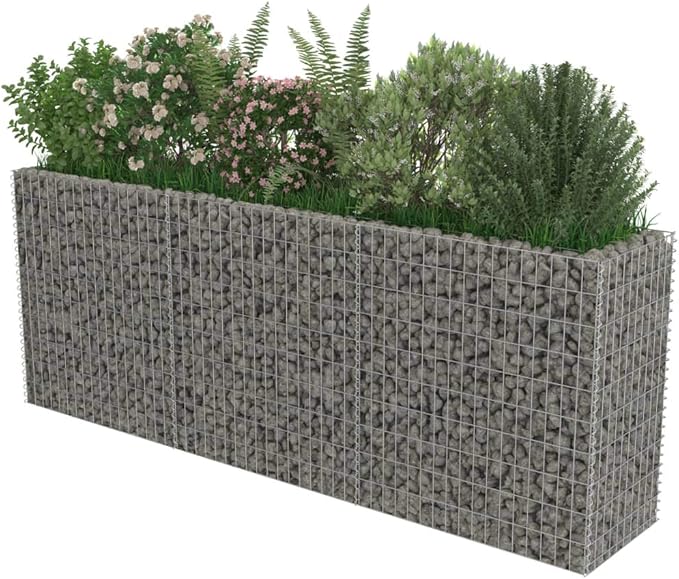 Galvanized Steel Gabion Planter Raised Bed Outdoor Garden Galvanized Steel Wire Mesh Grid Stone Wall Flower Raised Bed for Vegetables Flowers Plants 106.3x19.7x39.4 -AA
