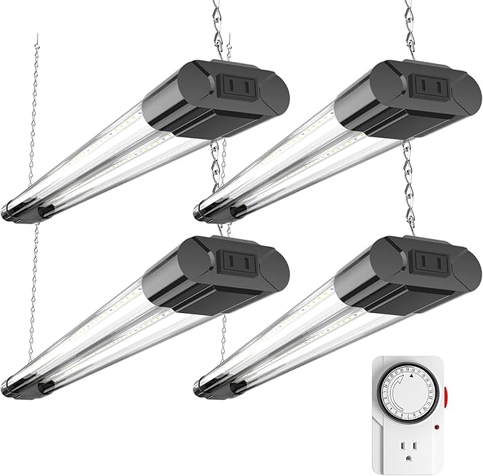 BBOUNDER 4 Pack 2ft LED Grow Light with Mechanical Outlet Timer 80W (4x20W 440W Equivalent) Sunlike Full Spectrum Linkable Plant Lighting Fixture for Hydroponic Indoor Plant