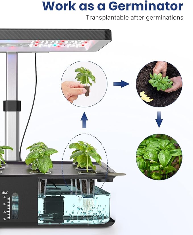 iDOO Hydroponics Growing System Kit 12Pods Christmas Gifts for Women Mom Herb Garden Indoor with LED Grow Light for Home Built-in Fan Auto-Timer Adjustable Height Up to 11.3 12Pods Kit-Black